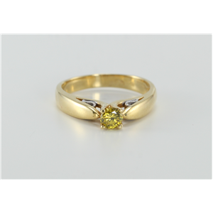 Round Diamond Solitaire Engagement Ring, 18K Two Tone Gold, 0.32 Ct, (Fancy Yellowish Green (Irradiated), VS2 )