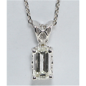 Emerald Diamond Solitaire Pendant Necklace, 14k White Gold (0.55 Ct, H Color, VVS1 Clarity)