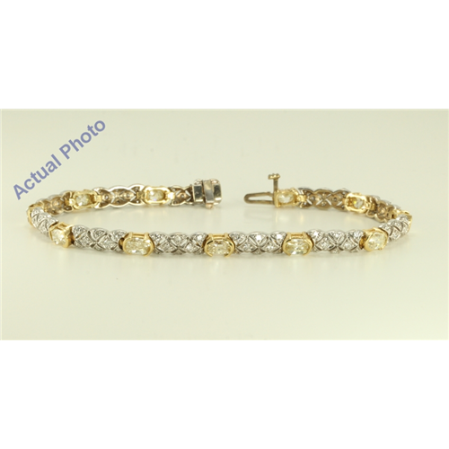 14k White and Yellow Gold Millenial Sunrise and Round cut two tone fashion link bracelet (5.41 Ct J-K & G-H ,SI-VS)