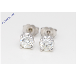 14k White Gold Round Diamond Four-Prong Setting Classic Friction Back Stud Earrings (1 Ct H SI1 Clarity)