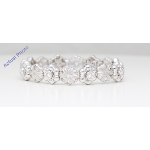 14K White Gold Round Cut Bezel Setting Diamond Flower Bracelet (1.2 Ct, G-H Color, Si3 Clarity)