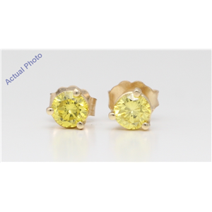 14K Yellow Gold Round Classic Yellow Solitaire Diamond Stud Earrings (0.75 Ct, Yellow(Irradiated) , Si )
