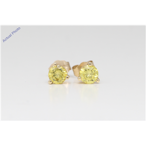 14K Yellow Gold Round Classic Yellow Solitaire Diamond Stud Earrings (0.75 Ct, Fancy Yellow(Irradiated), Si )
