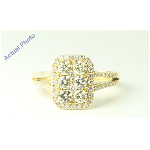 14k Yellow Gold Round Victorian style multi stone square diamond set shank anniversary ring (1.21 Ct, J, VS2)