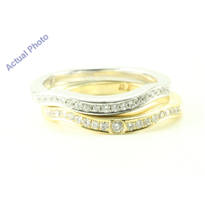 14k White& Yellow-Gold Round Diamond Two b& bi- wavy eternity stacking classic wedding ring(0.32 Ct, F, VS2)