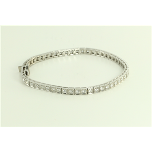 14k White Round Modern Square-Link Mirror-Finish Art Deco Style Diamond Tennis Bracelet(2.44ct, H, VS2)