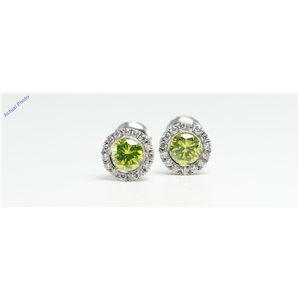 14k Gold bezel set threaded screw post earring with diamond set bezel (Yellow-Green(Treated) & White, VS1)
