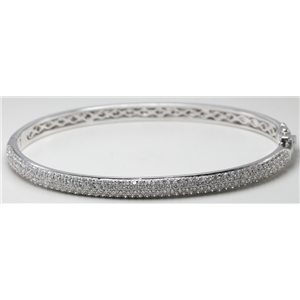 14k White Gold Round Setting Four row dome shaped pave set diamond hinged bangle bracelet (1.8 Ct, H , SI1 )