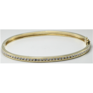14K Yellow Gold Round Single Row Channel Set Diamond Retro Style Hinged Bangle Bracelet (1 Ct, H , Si2-Si3 )