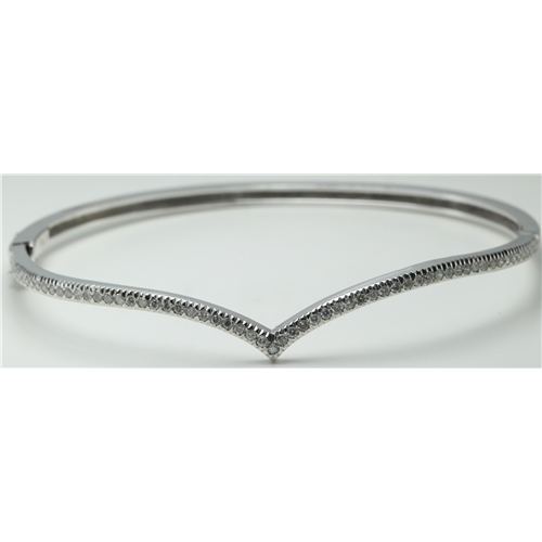 14K White Gold Round Contemporary V Shaped Design Diamond Hinged Bangle Bracelet (0.5 Ct, H , Si2-Si3 )