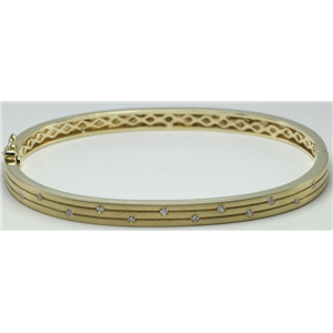 14k Yellow Gold Round Bezel Elliptical plain hinged bracelet with diamond elements(0.12ct, H, SI2-SI3)