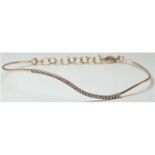 14k Rose Gold Round Classic wavy-curved flexible wire diamond set bar bracelet (0.25 Ct, H , SI2-SI3 )