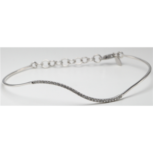 14k White Gold Round Classic wavy-curved flexible wire diamond set bar bracelet (0.25 Ct, H , SI2-SI3 )