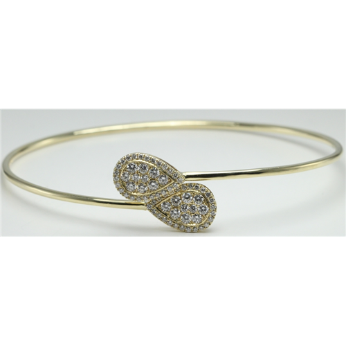 14K Yellow Gold Round Flexible Wire Bangle With Diamond Set Pear-Shape Tops (0.8 Ct, H , Si2-Si3 )