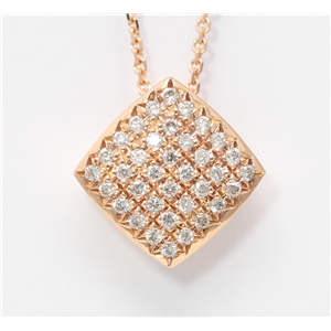 14k Rose Gold Round Pave Setting Classic diamond set square shaped pendant necklace (0.33 Ct, H , SI2-SI3 )
