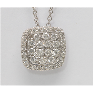 14k White Gold Round Cut diamond set cushion shape pendant necklace (0.55 Ct, H Color, SI2-SI3 Clarity)