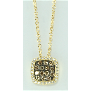 14k Yellow Gold Round Pave Set Cushion Shape Diamond Necklace (0.55 Ct, Natural Fancy Brown , I1 )