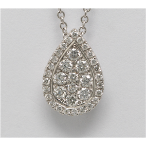 14K White Gold Round Cut Diamond Set Pear Shape Pendant Necklace (0.4 Ct, H Color, Si2-Si3 Clarity)