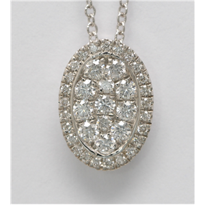 14k White Gold Round Cut diamond set oval shape pendant necklace (0.43 Ct, H Color, SI2-SI3 Clarity)