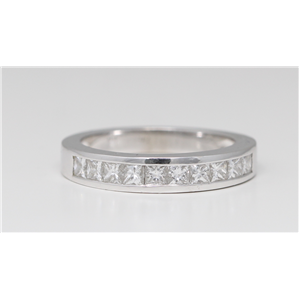 14k White Gold Princess Classical channel set diamond half eternity wedding band ring (1 Ct, G , VS2 )