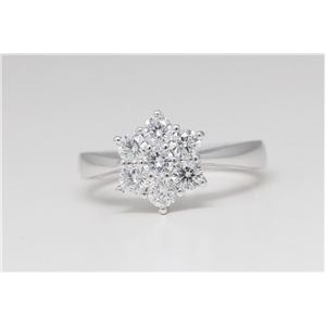 14k White Gold Round Classic seven stone cluster diamond set engagement ring (1 Ct, H Color, SI2-SI3 Clarity)