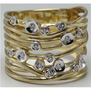 14K Yellow Gold Bezel Wire Design Artisan Ring With Diamond Polished Bezel Set Motifs(0.15Ct, H, Si2-Si3)