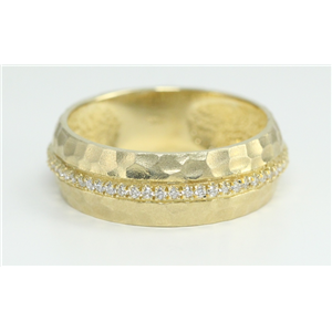 14k Yellow Gold Round Modern hammered effect diamond half eternity wedding band ring (0.16 Ct, H , SI2-SI3 )