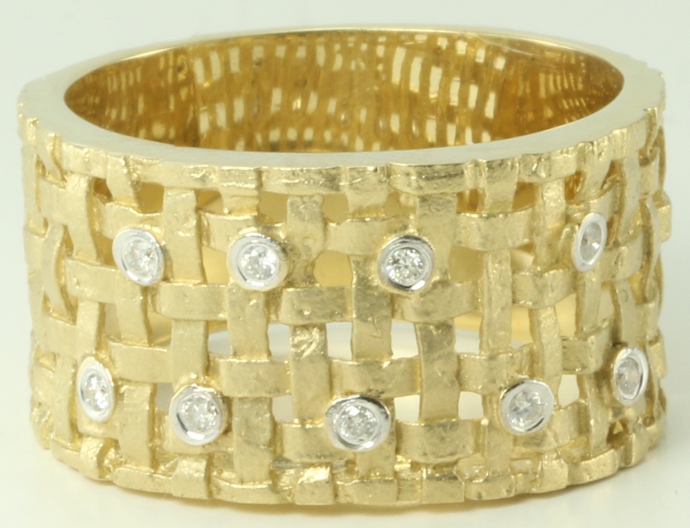 14k Yellow Gold Band with Basket Weave Design