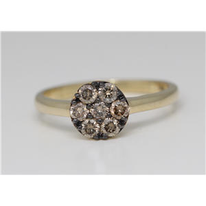 14k Yellow Gold Round Cut Diamond Cluster Set Engagement Ring (0.5 Ct, Natural Fancy Brown Color, I1 Clarity)