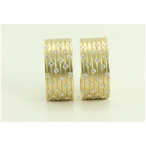 14k Yellow Gold Round Bezel Six Row Stylish Artisan Matt Finish Half-Hoop Diamond Earrings(0.5ct, H, SI2-SI3)