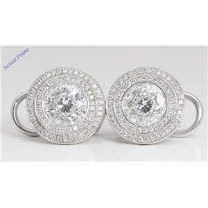 18k White Gold Round Invisible Setting Classic modern sundial style diamond earrings (2.42 Ct, G , VVS )