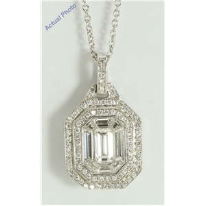 18k White Gold Emerald & Round Medici shape exclusive illusion set diamond pendant(1.51ct, G, VVS)