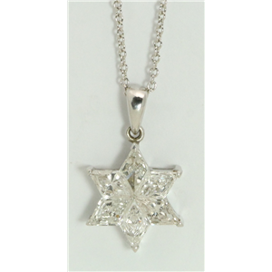 18k White Gold Kite Invisibly Set Six pointed elegant Star of David shield diamond pendant(0.88ct, G, VS-SI)