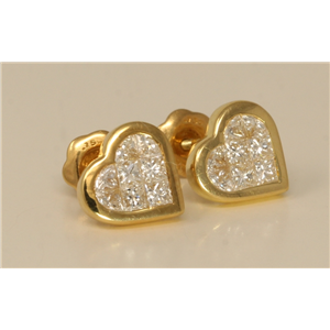 18k Yellow Gold Princess Invisible Setting heart fashionable modern classic diamond earrings (0.68 Ct, H, VS)