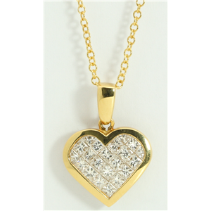 18k Yellow Gold Princess Invisible Setting heart stylish modern classic diamond pendant (1 Ct, H , VS )