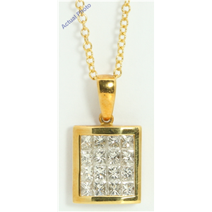 18k Yellow Gold Princess elegant modern classic rectangular dress diamond pendant(1.01 ct, H, VS)