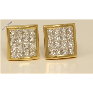 18k Yellow Gold Princess elegant modern classic rectangular dress diamond earrings(2.06 ct, H, VS)