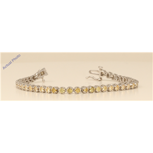 18k White Gold Round Chic floral modern classic link diamond tennis bracelet (3.1 Ct, Yellow , SI )