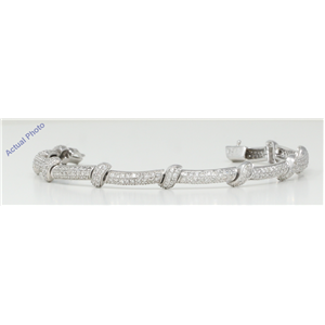 18k White Gold Round Cut Art Decor style multi row pavee diamond link bracelet (2.45 Ct, H Color, SI Clarity)