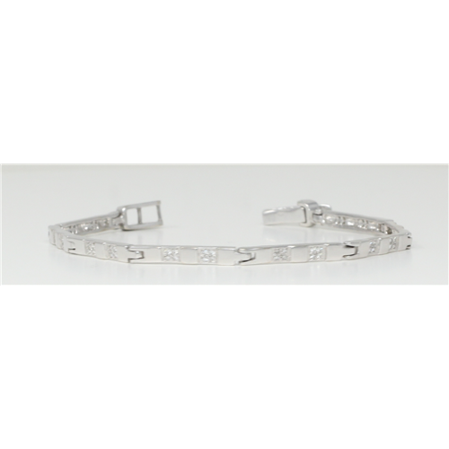 14k White Gold Round Fifties-style contemporary classic diamond link bracelet (0.6 Ct, H Color, SI2 Clarity)