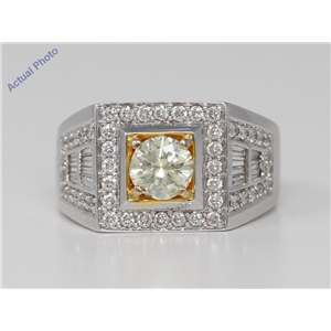 18k White Gold Round Cut Classic dress signet cocktail diamond ring (2 Ct, Yellow Color, SI Clarity)