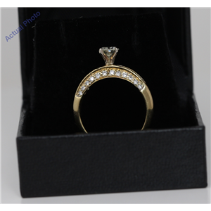 18k Yellow Gold Round Solitaire and baguette cocktail diamond engagement ring (1.55 Ct, K Color, VS1 Clarity)