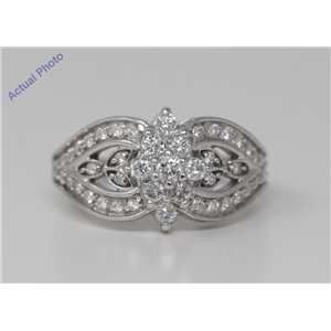 18k White Gold Round Fancy Victorian diamond rococo style dress engagement ring (0.87 Ct, H , SI )