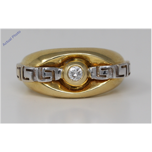 18k Two Tone Gold Round Bezel Setting Modern classic fashion motif diamond engagement ring (0.11 Ct, H, SI )