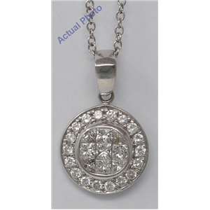 18k White Princess & Round elegant circular modern classic diamond pendant with set bezel(1.05 ct, H, VS)