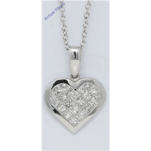 18k White Gold Princess Invisible Setting heart elegant modern classic diamond pendant (1.01 Ct, H , VS )
