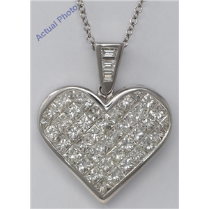 18k White Gold Princess & Baguette Invisibly Set heart elegant modern classic diamond pendant(5.4 ct, H, VS)