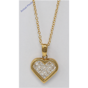 18k Yellow Gold Princess Invisible Setting heart elegant motif modern classic diamond pendant(0.86 Ct, H, VS)