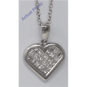 18k White Gold Princess Invisible Setting heart elegant motif modern classic diamond pendant (0.95 Ct, H, VS)