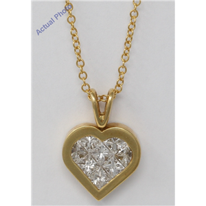 18k Yellow Gold Princess Invisible Setting heart elegant modern classic diamond pendant (1.07 Ct, H , VS )